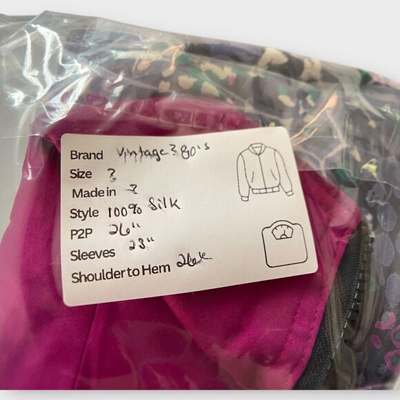 Vintage 80s Silk Reversible Jacket Funky Geometric Solid Fuschia Pink Oversized - Picture 10 of 10